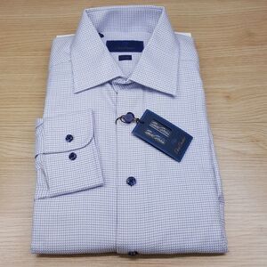 DAVID DONAHUE Shirt Mens Size 16 34 35 Blue Purple Check Button Up TRIM $155